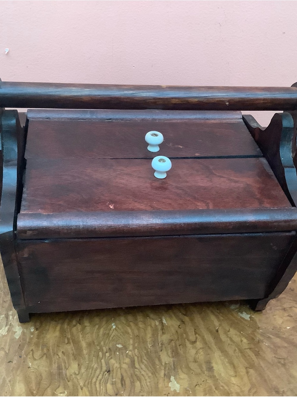Handcrafted Dark Mahogany Sewing Box with Handle - Picture 6 of 17